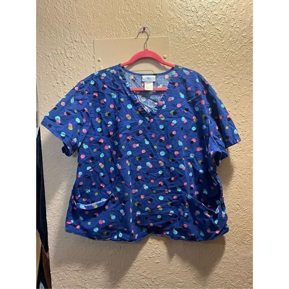 SB Scrubs Blue With Polka Dots Scrub Top Woman’s Size 2X